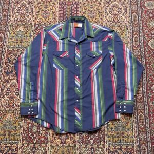 Rustler‎ Mens X-Long Tails Western Snap Button Striped Long Sleeve Shirt XL